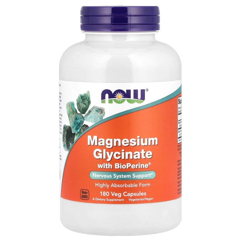 NOW Foods Magnesium Glycinate With BioPerine® 180 Veg Capsules của Mỹ