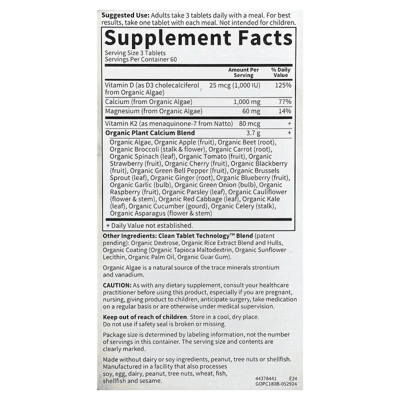 Garden of Life Organic Plant Calcium 180 Vegan Tablets của Mỹ - Ảnh 2