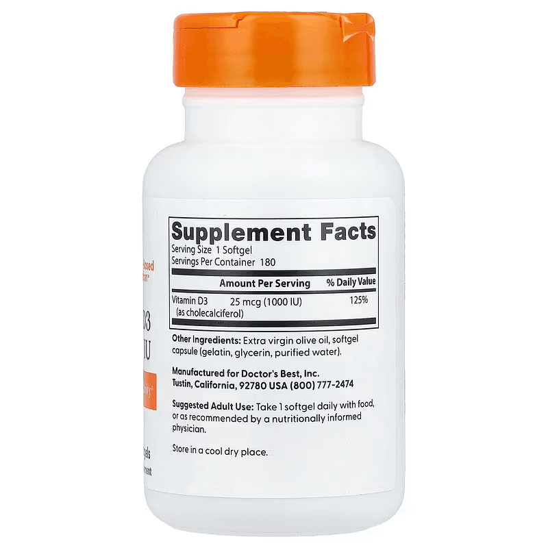 Doctor's Best Vitamin D3 25 mcg (1,000 IU) 180 viên của Mỹ (Sao chép) - Ảnh 2