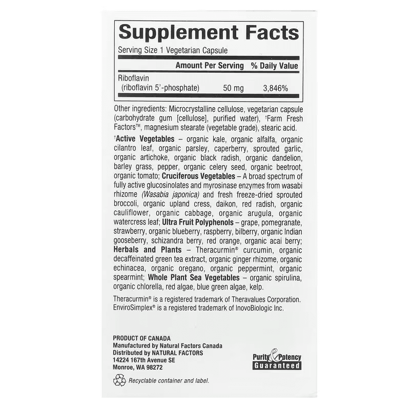 Vitamin B2 Natural Factors Riboflavin 5'-phosphate 50mg 30 viên - Ảnh 2