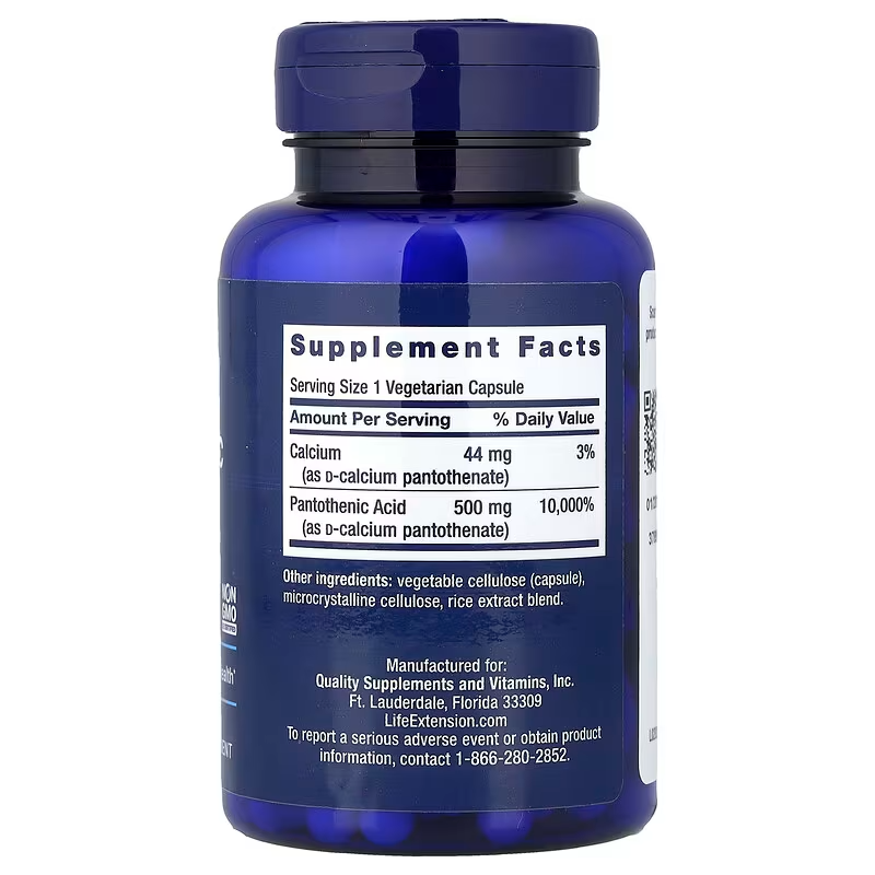 Viên uống bổ sung Vitamin B5 Life Extension Pantothenic Acid 500mg 100 viên - Ảnh 2